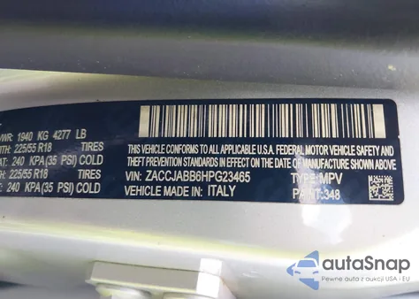 2017 Jeep Renegade Altitude Fwd from USA, damaged, VIN ZACCJABB6HPG23465